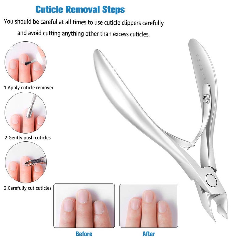 FERYES Cuticle Clippers 1/2 Jaw - Professional Cuticle Cutter Nail Cuticle Remover Tool, Nail Skin Clipper Hangnail Trimmer - SILVER - Image 3